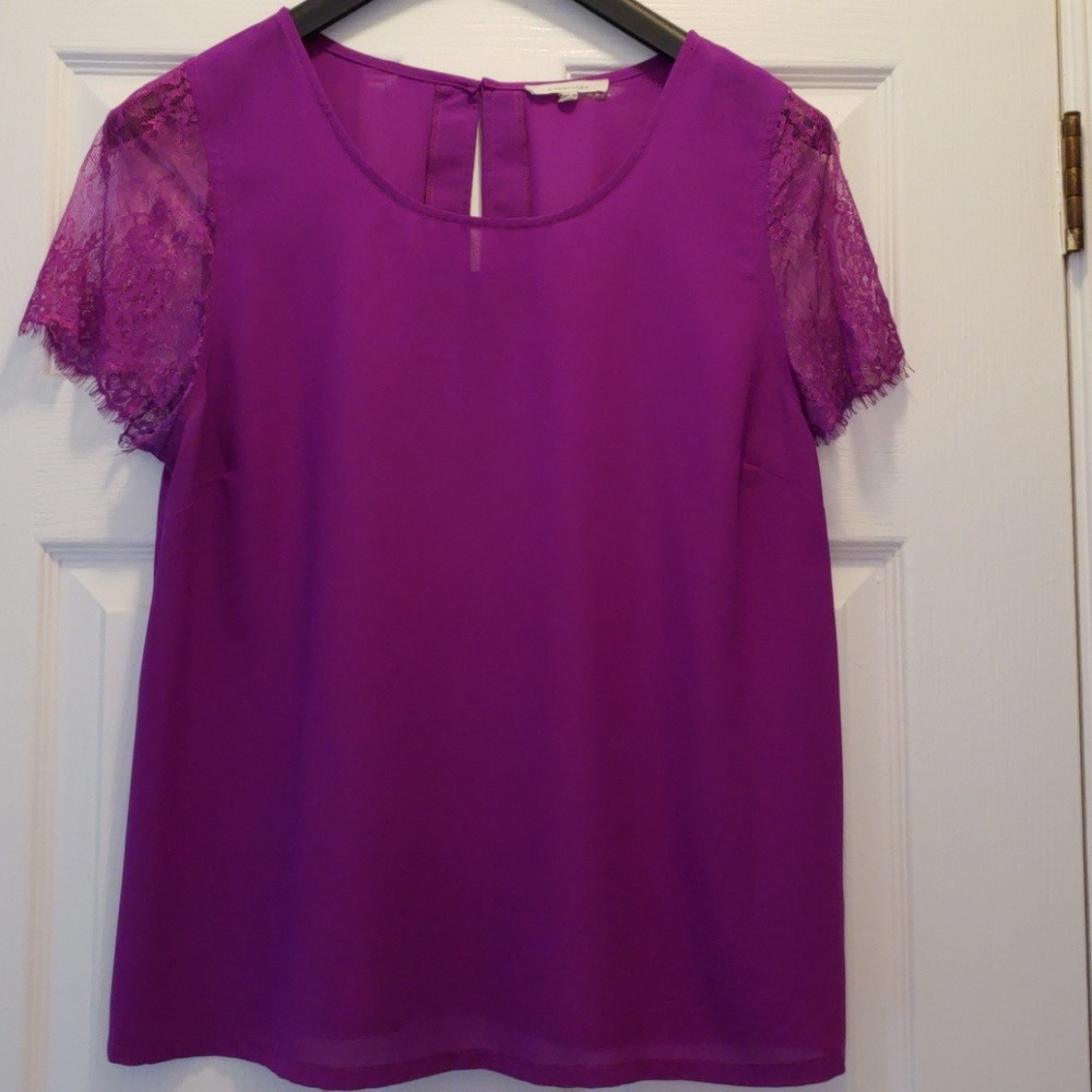 41 Hawthorn fuchsia sheer lace sleeve blouse